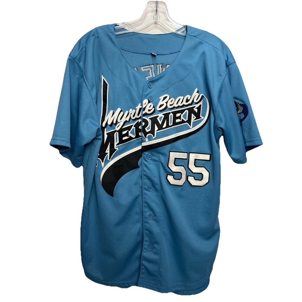 Myrtle Beach Merman Baseball Jersey Mens Medium Blue Kenny Powers 55 HBO Stiched